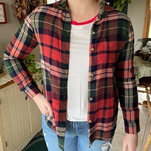 American Eagle Boyfriend Fit Red and Green Flannel size medium